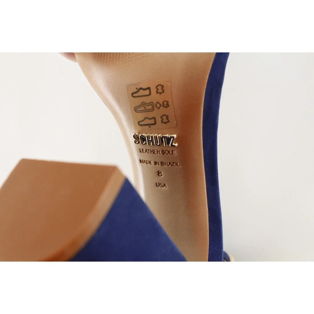 SCHUTZ Enida Slingback Suede High Heel Sandals- Dress Blue, US 8 B‎
